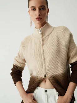 Online Ombre Double Zip Stand Collar Cardigan Cardigans|Sweaters & Cardigans