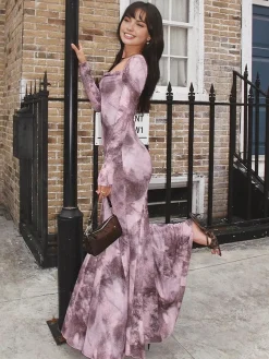 Hot Ombre Printed Fishtail Dress Dresses
