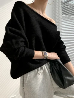 Sale One Shoulder Asymmetric Sweater Sweater Tops|Sweaters & Cardigans