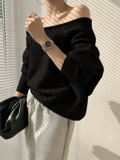 Sale One Shoulder Asymmetric Sweater Sweater Tops|Sweaters & Cardigans