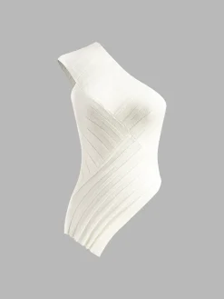 Discount One Shoulder Asymmetrical Ribbed Tank Top Tank Tops & Camis|Tops