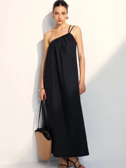 Outlet One Shoulder Backless Long Dress Black Dresses|Vacation Dresses
