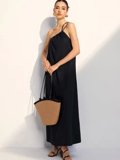 Outlet One Shoulder Backless Long Dress Black Dresses|Vacation Dresses