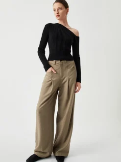 One Shoulder Long Sleeve Ribbed Pullover Sweater Sweater Tops|Sweaters & Cardigans