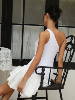 Online One Shoulder Off Bodycon Short Dress White Dresses|Vacation Dresses