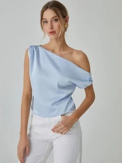 Online One Shoulder Off Knotted Blouse Blouses & Shirts|Tops