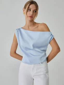 Online One Shoulder Off Knotted Blouse Blouses & Shirts|Tops