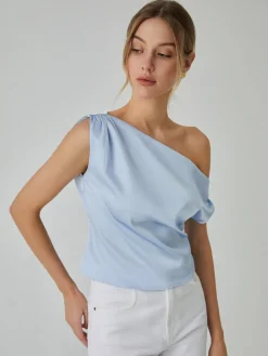 Online One Shoulder Off Knotted Blouse Blouses & Shirts|Tops