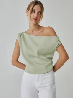 Online One Shoulder Off Knotted Blouse Blouses & Shirts|Tops