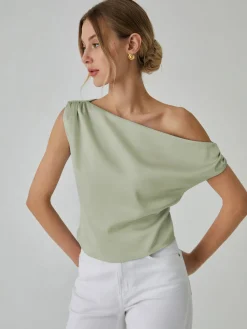 Online One Shoulder Off Knotted Blouse Blouses & Shirts|Tops