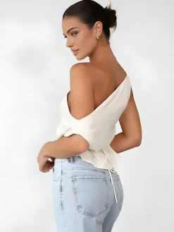 Online One Shoulder Off Knotted Blouse Blouses & Shirts|Tops