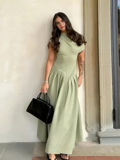 Outlet One Shoulder Pleated Split Long Dress Work Dresses|Vacation Dresses