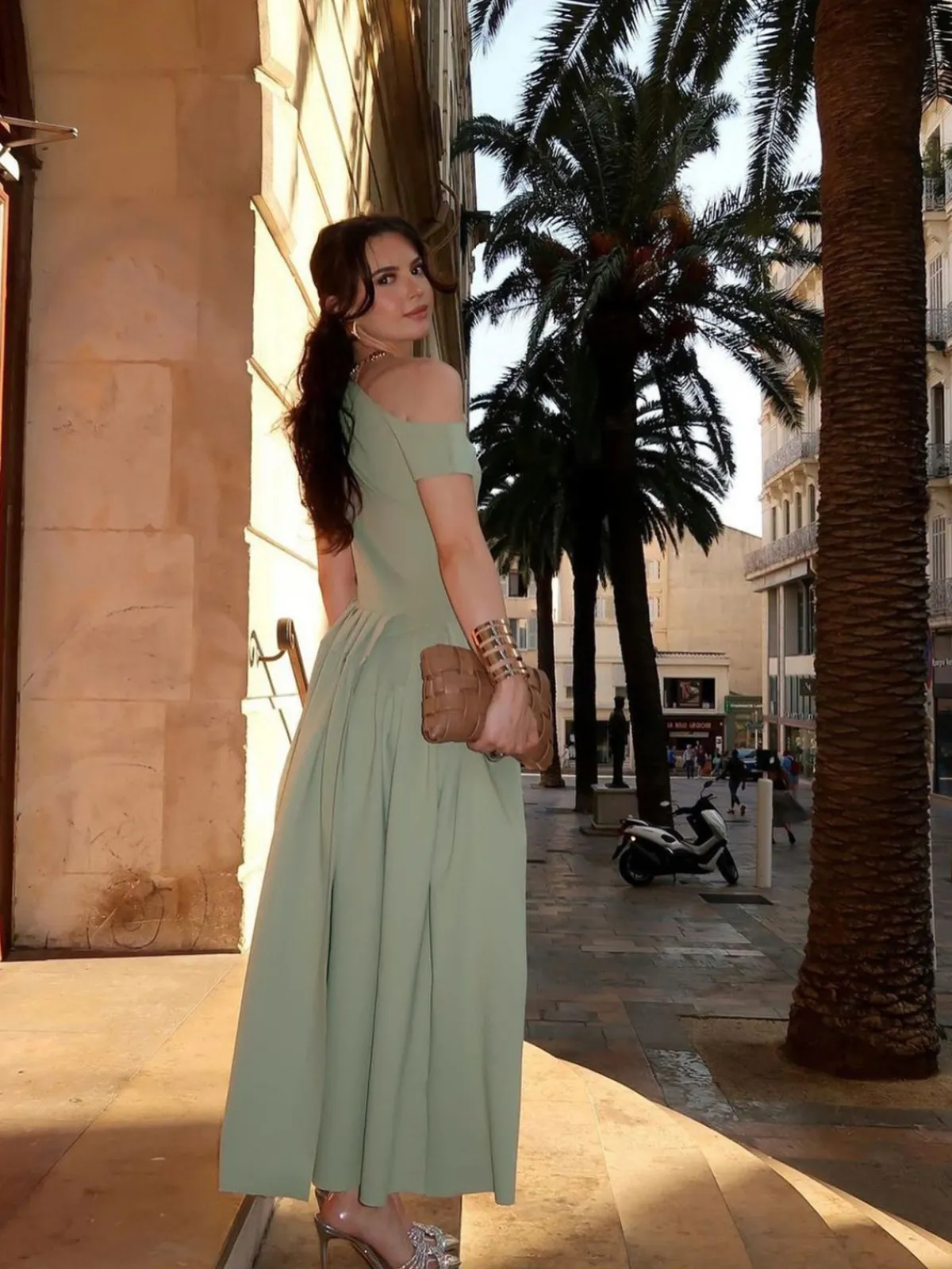 Outlet One Shoulder Pleated Split Long Dress Work Dresses|Vacation Dresses