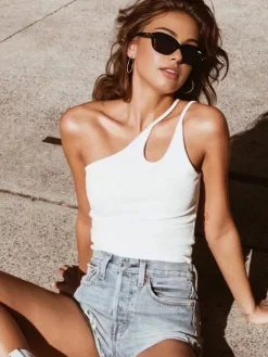 Clearance One Shoulder Strappy Crop Top Crop Tops|Tank Tops & Camis