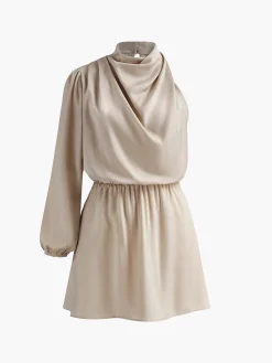 Clearance One Sleeve Pleated Draped Dress Work Dresses|Cocktail & Party Dresses