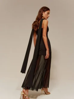 Clearance One Strap Long-Ribbon Chiffon Dress Black Dresses|Cocktail & Party Dresses