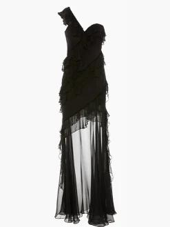 Best One-Shoulder Chiffon Ruffle Dress Black Dresses|Cocktail & Party Dresses