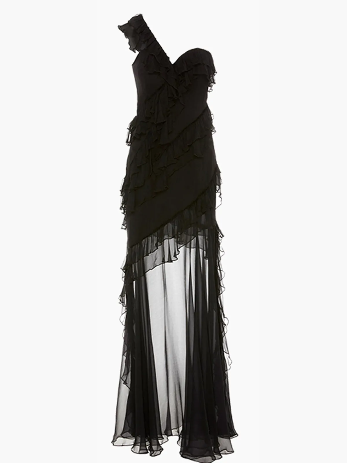 Best One-Shoulder Chiffon Ruffle Dress Black Dresses|Cocktail & Party Dresses