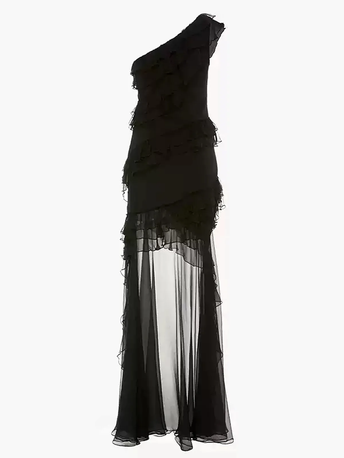 Best One-Shoulder Chiffon Ruffle Dress Black Dresses|Cocktail & Party Dresses