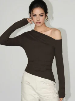Online One-Shoulder Skinny Jersey Top T-shirts|Tops