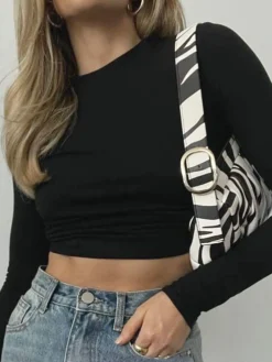 Outlet Open Back Long Sleeve Crop Shirt Sweater Tops|Crop Tops