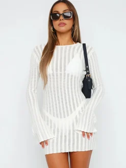 Hot Open Back Mini Knit Dress White Dresses|Sweater Dresses