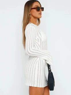 Hot Open Back Mini Knit Dress White Dresses|Sweater Dresses