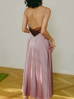 Clearance Open Back Satin Long Dress Cocktail & Party Dresses|Summer Dresses
