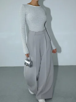 Discount Open Back Stripe Long Sleeve Bodysuit Sweater Tops|Bodysuits