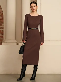 Discount Open Back Sweater Dress Without Belt Sweater Dresses|Cocktail & Party Dresses