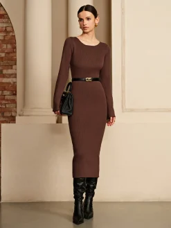 Discount Open Back Sweater Dress Without Belt Sweater Dresses|Cocktail & Party Dresses