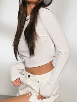 Outlet Open Back Twist Long Sleeve Crop Shirt Crop Tops|T-shirts