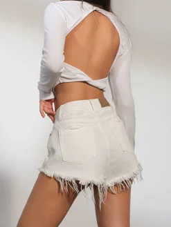 Outlet Open Back Twist Long Sleeve Crop Shirt Crop Tops|T-shirts