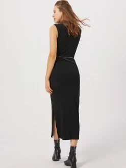 Discount Opening Night Slit Mock Neck Long Dress Black Dresses|Sweater Dresses