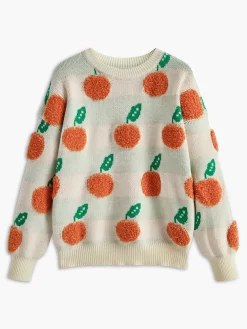 Online Orange Pattern Striped Sweater Sweater Tops|Sweaters & Cardigans