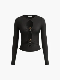 Best O-Ring Cutout Long Sleeve T-Shirt Tops