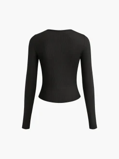 Best O-Ring Cutout Long Sleeve T-Shirt Tops