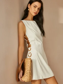 Discount O-Ring Cutout Sleeveless Dress White Dresses|Black Dresses