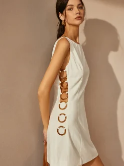 Discount O-Ring Cutout Sleeveless Dress White Dresses|Black Dresses