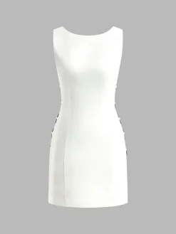 Discount O-Ring Cutout Sleeveless Dress White Dresses|Black Dresses