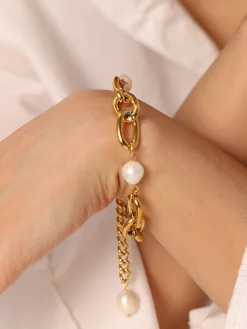Discount Oval Pearl en Chain Bracelet Rings & Bracelets|Accessories