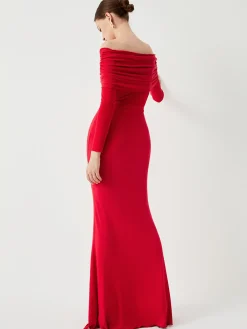 Clearance Overfold Off-Shoulder Mesh Long Sleeve Long Dress Black Dresses|Sweater Dresses