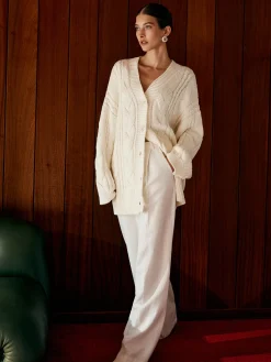 Best Oversize Cable Knit Outwear Sweater Tops|Outerwear