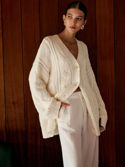 Best Oversize Cable Knit Outwear Sweater Tops|Outerwear