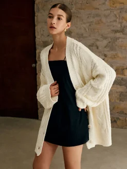 Best Oversize Cable Knit Outwear Sweater Tops|Outerwear