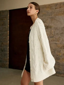 Best Oversize Cable Knit Outwear Sweater Tops|Outerwear