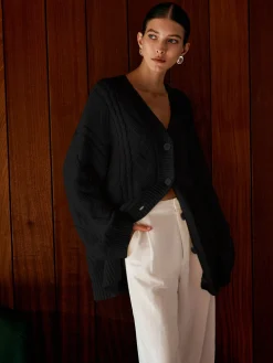 Best Oversize Cable Knit Outwear Sweater Tops|Outerwear