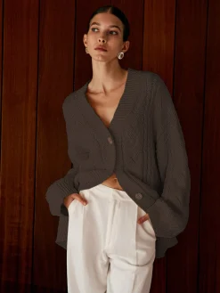 Best Oversize Cable Knit Outwear Sweater Tops|Outerwear