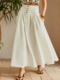 Oversized Button Ruched Pockets Skirt Skirts|Bottoms