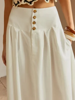 Oversized Button Ruched Pockets Skirt Skirts|Bottoms